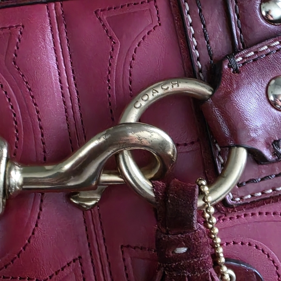 Coach 10226 Hamptons Clip Signature Embossed Red Leather Satchel Y2K Vintage - Picture 6 of 16